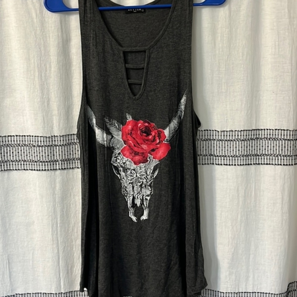 🛍️Floral Cow Skull Tank sz L